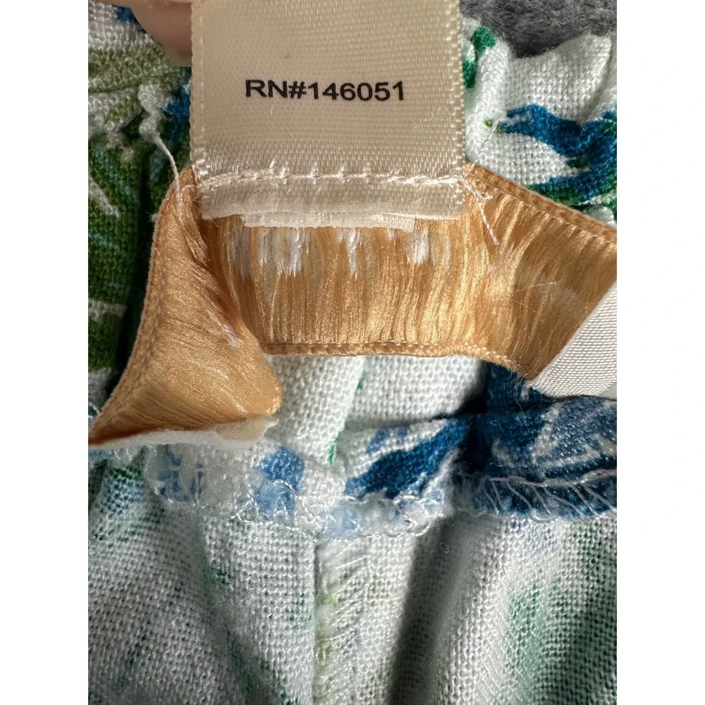 Monteau Los Angeles Tropical Palm Print Linen Blend Shorts White Blue‎ Green M